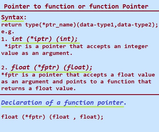 Function pointer in C language is variable which hold the address of a function. 